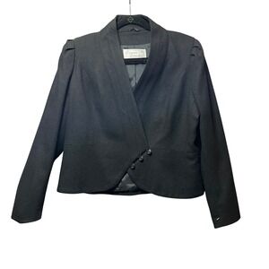 Vintage 80s European‎ Connection Wool Blend Shawl Collar Cropped Blazer L Black